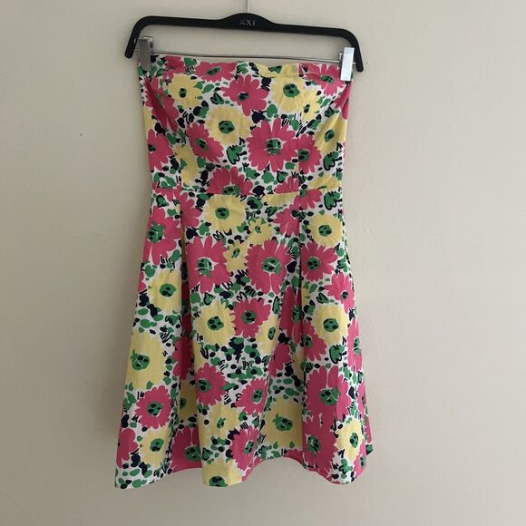 LILY PULITZER Strapless Floral Doodle Bug Daisy Dress, Pink/White/Yellow- Sz 8 - Picture 1 of 9